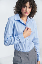 Langermet skjorte Nife til dame fra MS StyleHaven, laget av Bomull; polyester, farge Blå, størrelse 34, med long ermer, perfekt til casual; dress