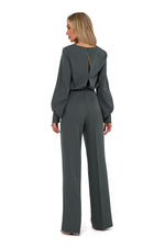 Elegant Buff Sleeve Jumpsuit - Moe til dame fra MS StyleHaven, laget av polyester, farge Blå, størrelse XL, med long ermer, perfekt til casual; dress