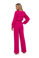 Elegant Buff Sleeve Jumpsuit - Moe til dame fra MS StyleHaven, laget av polyester, farge Grønn, størrelse M, med long ermer, perfekt til casual; dress