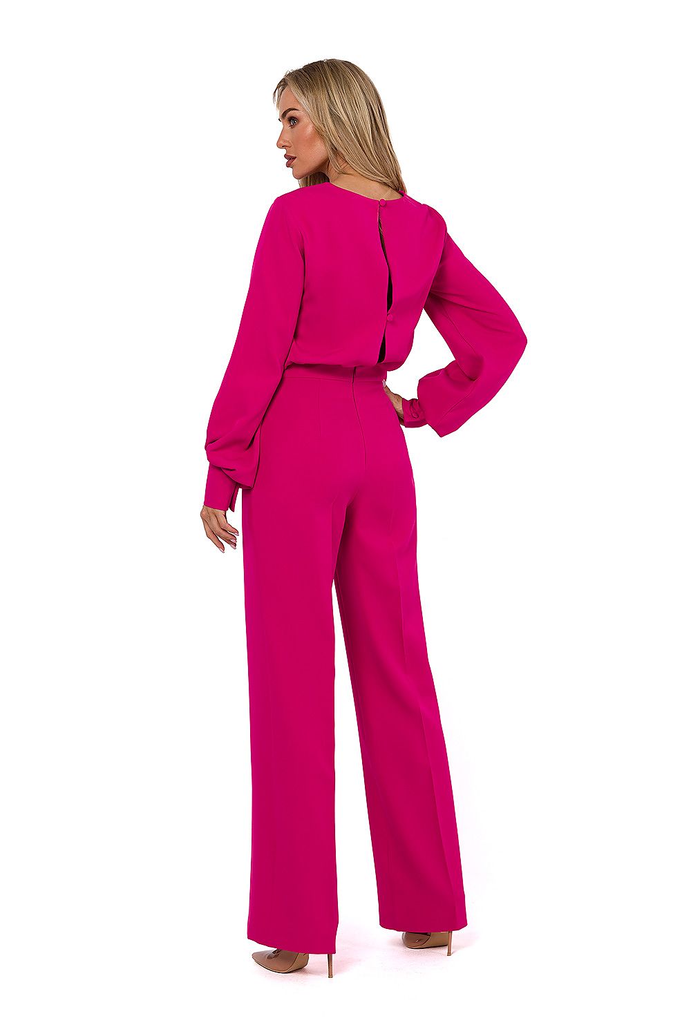 Elegant Buff Sleeve Jumpsuit - Moe til dame fra MS StyleHaven, laget av polyester, farge Grønn, størrelse M, med long ermer, perfekt til casual; dress
