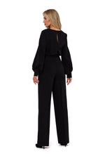 Elegant Buff Sleeve Jumpsuit - Moe til dame fra MS StyleHaven, laget av polyester, farge Grønn, størrelse XL, med long ermer, perfekt til casual; dress