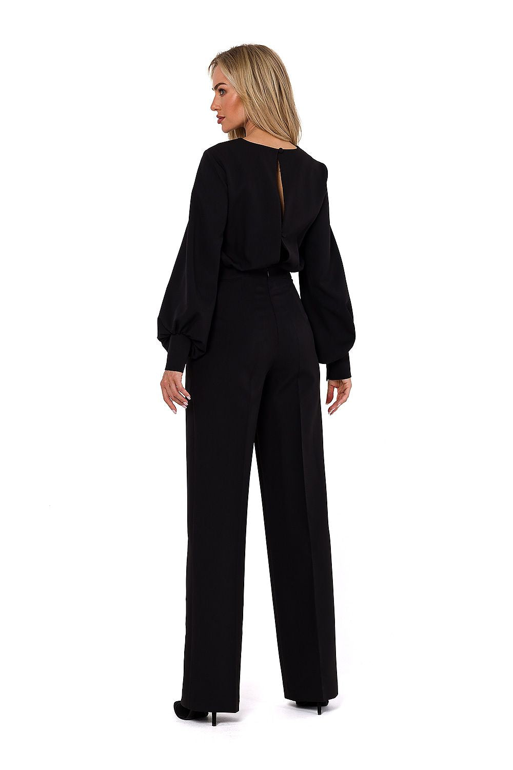 Elegant Buff Sleeve Jumpsuit - Moe til dame fra MS StyleHaven, laget av polyester, farge Grønn, størrelse XL, med long ermer, perfekt til casual; dress