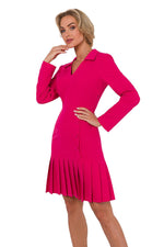 Krage  Dagkjole - Moe til dame fra MS StyleHaven, laget av Viskose; polyester, farge Rosa, størrelse s, med long ermer, midi lengde, kjolestil a-line, perfekt til dress