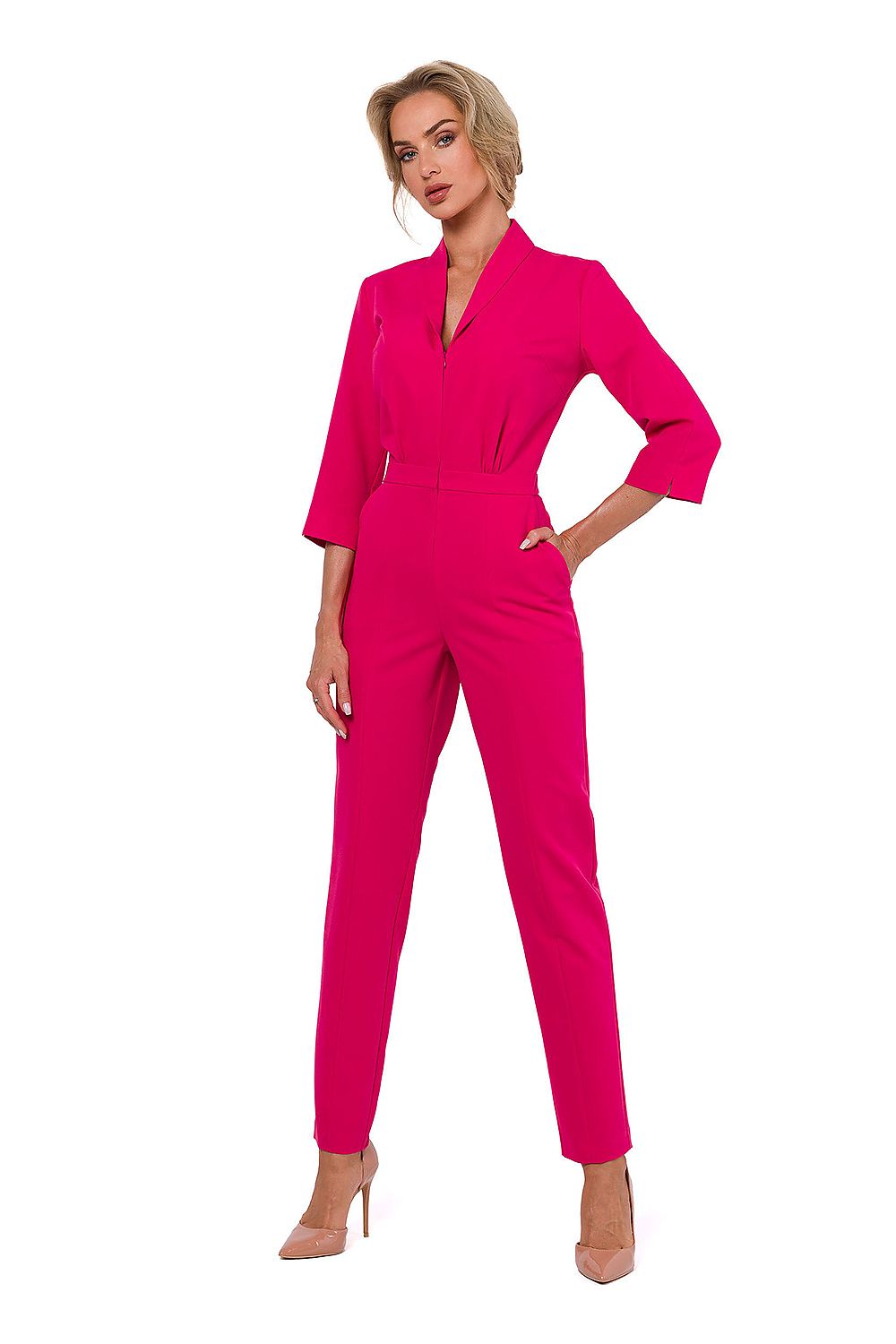 3/4-ermer Jumpsuit - Moe til dame fra MS StyleHaven, laget av polyester; Viskose, farge Rosa, størrelse s, med 45720 ermer, perfekt til dress