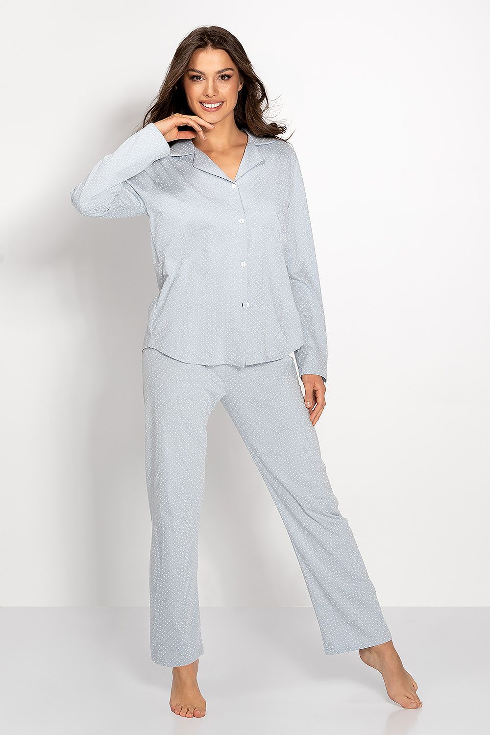 Pyjamas Momenti Per Me til dame fra MS StyleHaven, laget av Bomull, farge Blå, størrelse s, med long ermer, perfekt til casual; dress