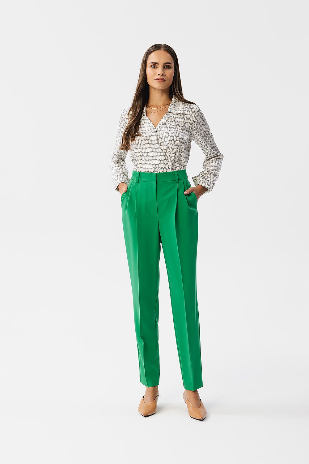 Damebukser Stylove til dame fra MS StyleHaven, laget av polyester; Viskose, farge Grønn, størrelse s, med long ermer, bukselengde long, perfekt til dress