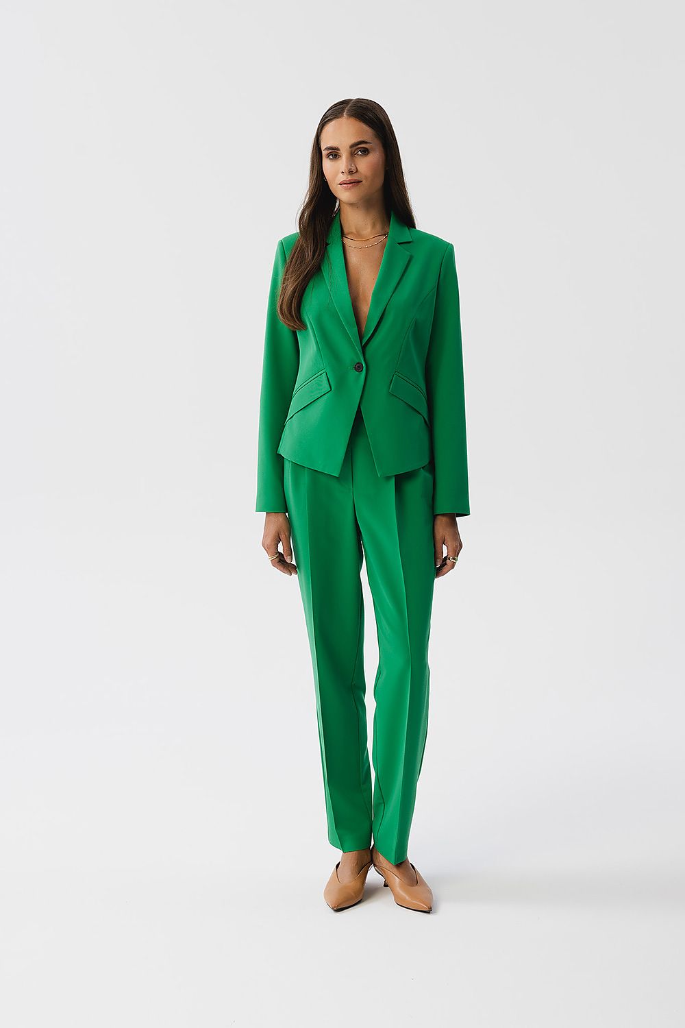 Damebukser Stylove til dame fra MS StyleHaven, laget av polyester; Viskose, farge Grønn, størrelse M, med long ermer, perfekt til dress