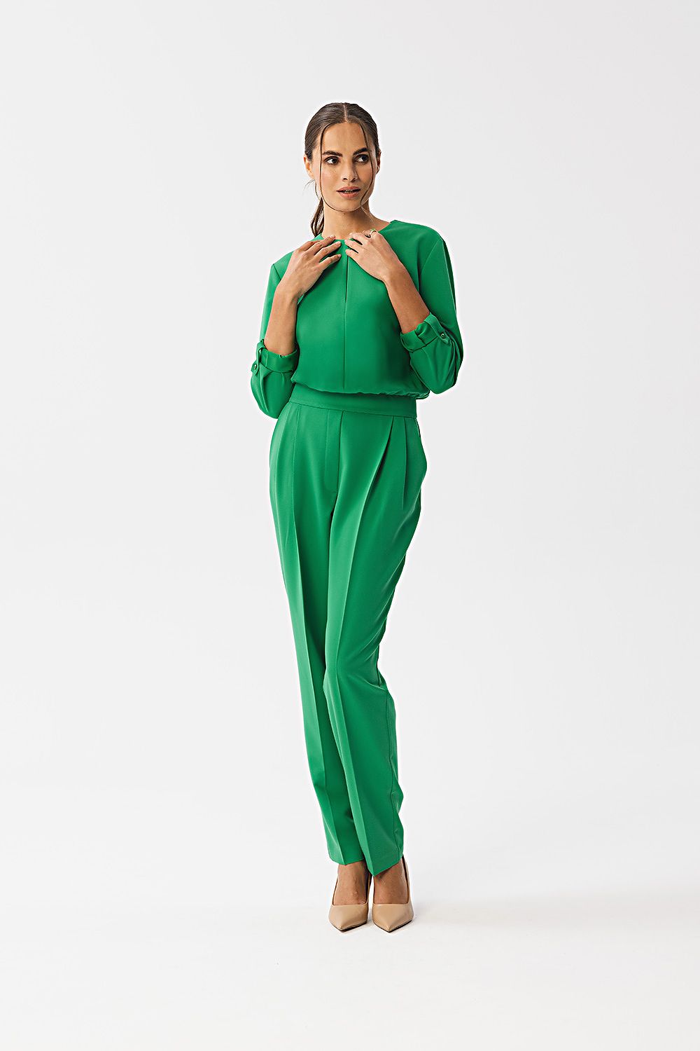 Dress Stylove til dame fra MS StyleHaven, laget av polyester; Viskose, farge Grønn, størrelse s, med long ermer, perfekt til dress