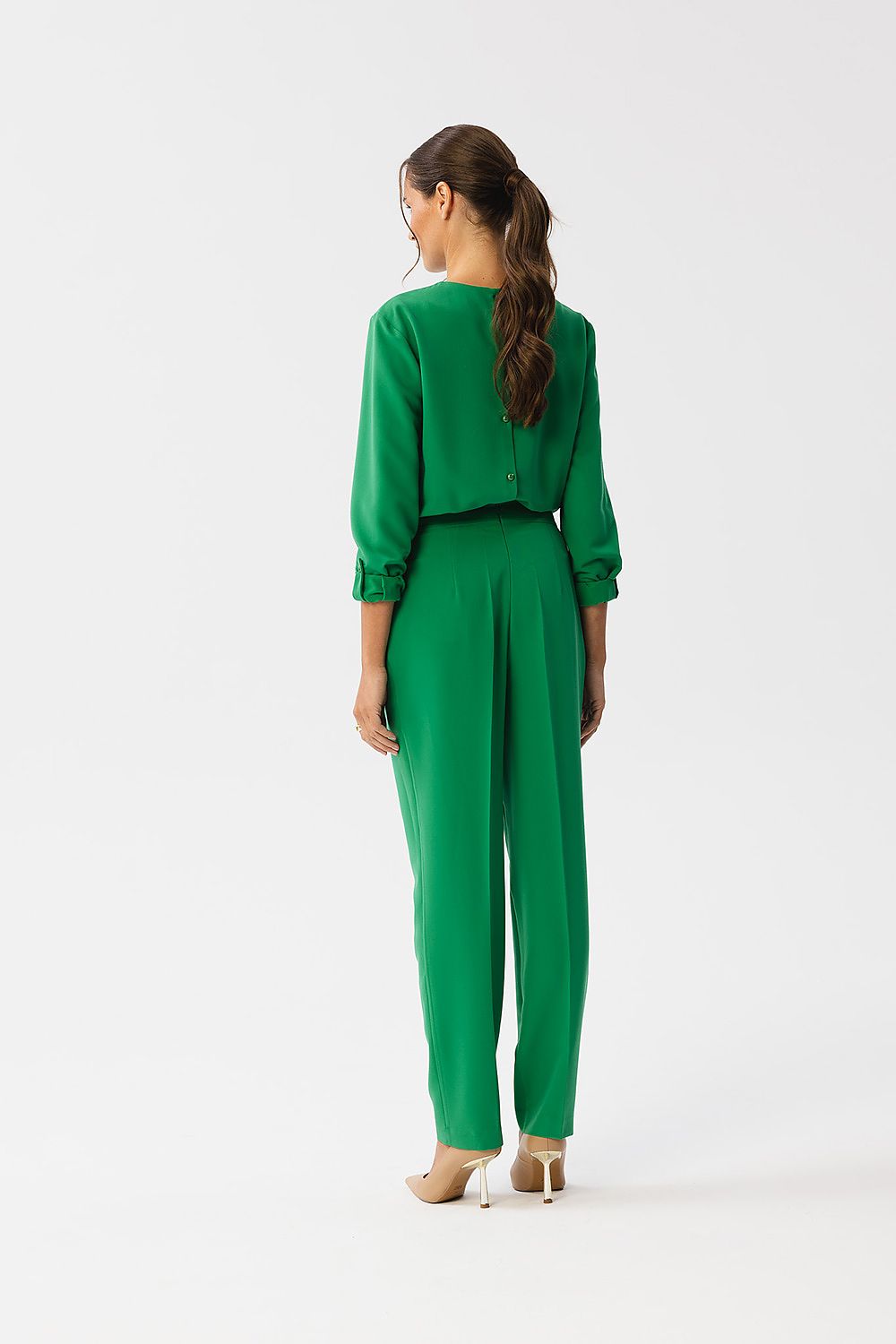 Dress Stylove til dame fra MS StyleHaven, laget av polyester; Viskose, farge Grønn, størrelse M, med long ermer, perfekt til dress