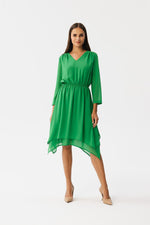 Cocktailkjole Stylove til dame fra MS StyleHaven, laget av polyester, farge Grønn, størrelse s, med lang ermer, midi lengde, kjolestil a-line, perfekt til dress