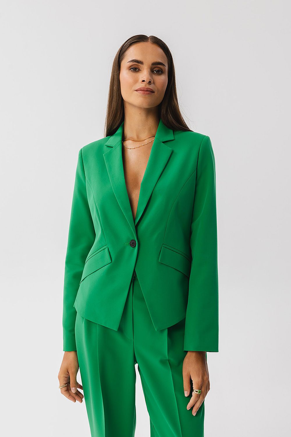 Jakke Stylove til dame fra MS StyleHaven, laget av polyester; Viskose; Elastan-1, farge Grønn, størrelse s, med long ermer, perfekt til dress