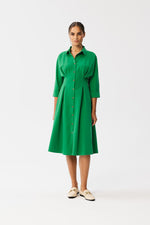 Dagkjole Stylove til dame fra MS StyleHaven, laget av polyester; Viskose; Elastan-1, farge Grønn, størrelse s, med lang ermer, knee-1; midi lengde, kjolestil a-line; shift, perfekt til dress