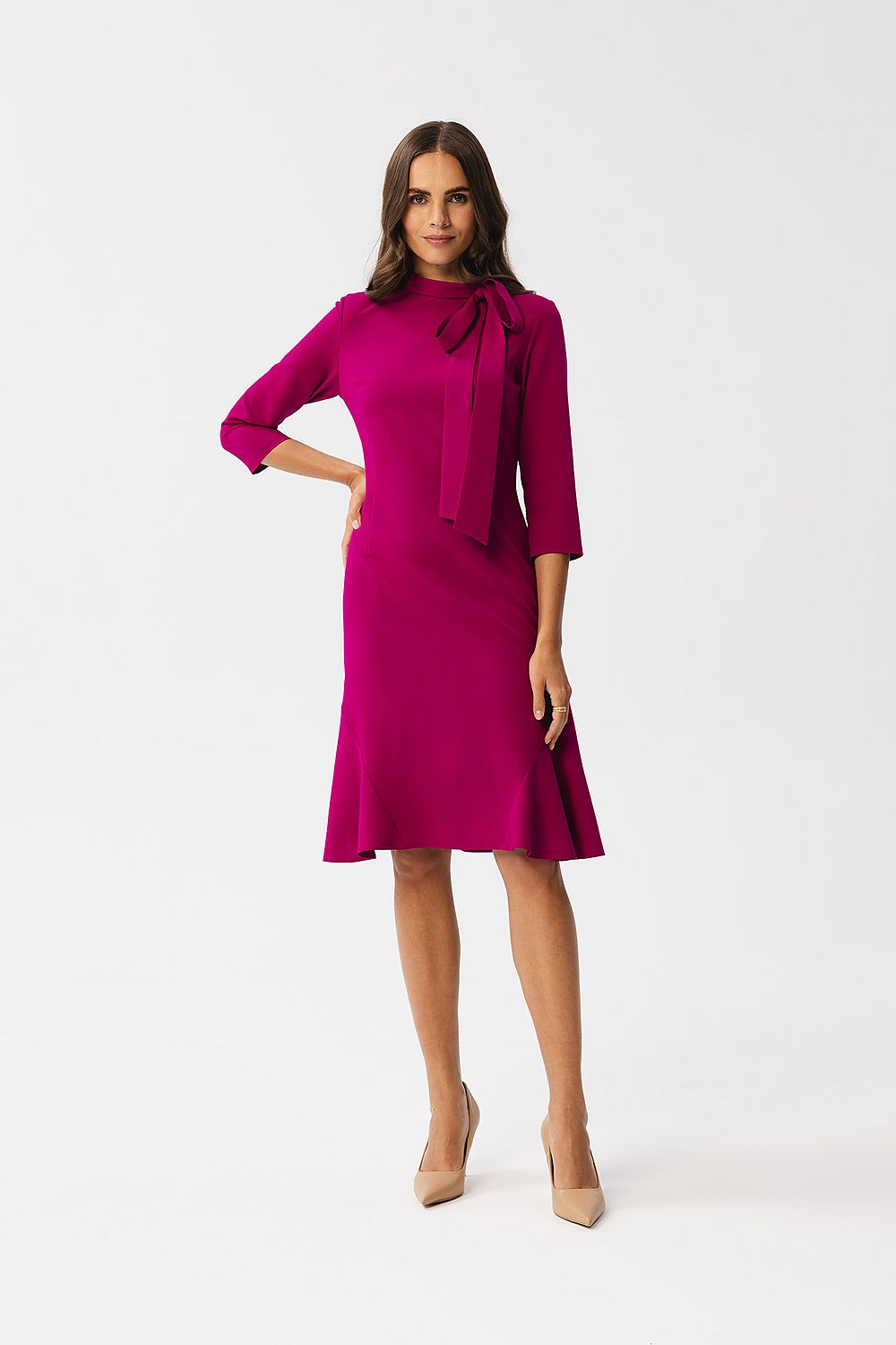 Dagkjole Stylove til dame fra MS StyleHaven, laget av polyester; Viskose; Elastan-1, farge Grønn, størrelse L, med lang ermer, perfekt til dress