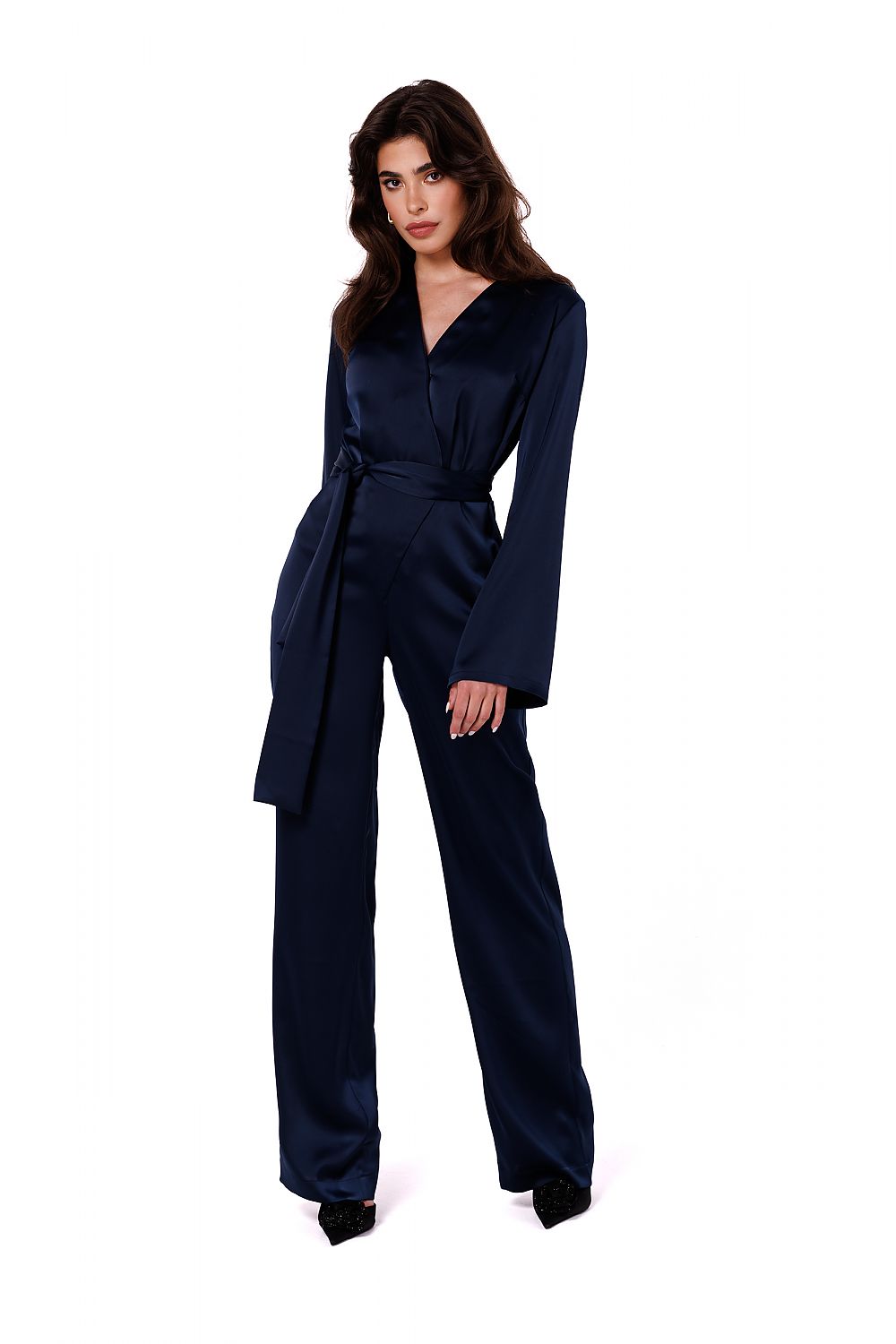 Sateng Jumpsuiten - Makover til dame fra MS StyleHaven, laget av polyester, farge Blå, størrelse L, med long ermer