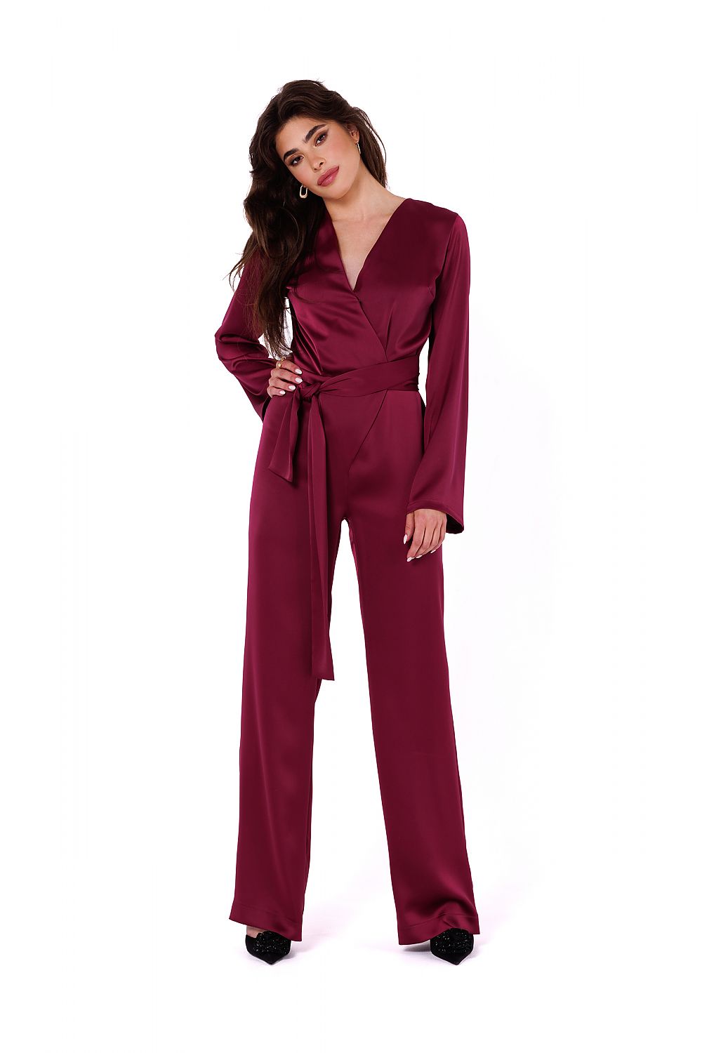 Sateng Jumpsuiten - Makover til dame fra MS StyleHaven, laget av polyester, farge Rosa, størrelse s, med long ermer