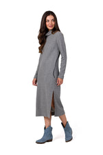 Dagskjole - BeWear til dame fra MS StyleHaven, laget av Bomull; polyester, farge Grå, størrelse s, med long ermer, midi lengde, kjolestil sweater, perfekt til dress