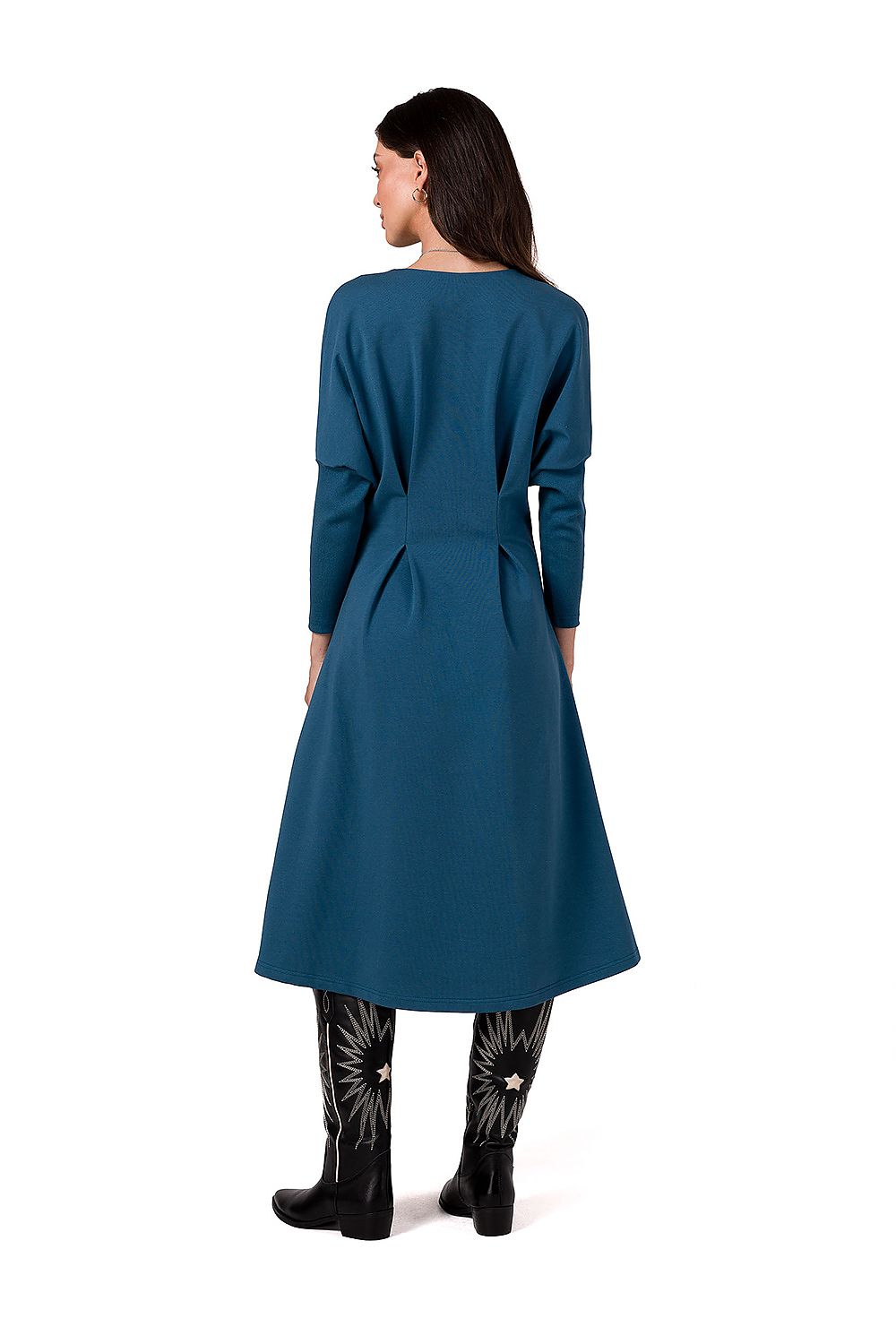 Dagskjole BeWear til dame fra MS StyleHaven, laget av Bomull; Elastan-1, farge Blå, størrelse L, med long ermer, perfekt til dress