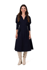Dagskjole BeWear til dame fra MS StyleHaven, laget av Bomull; Elastan-1, farge Blå, størrelse XL, med long ermer, perfekt til dress