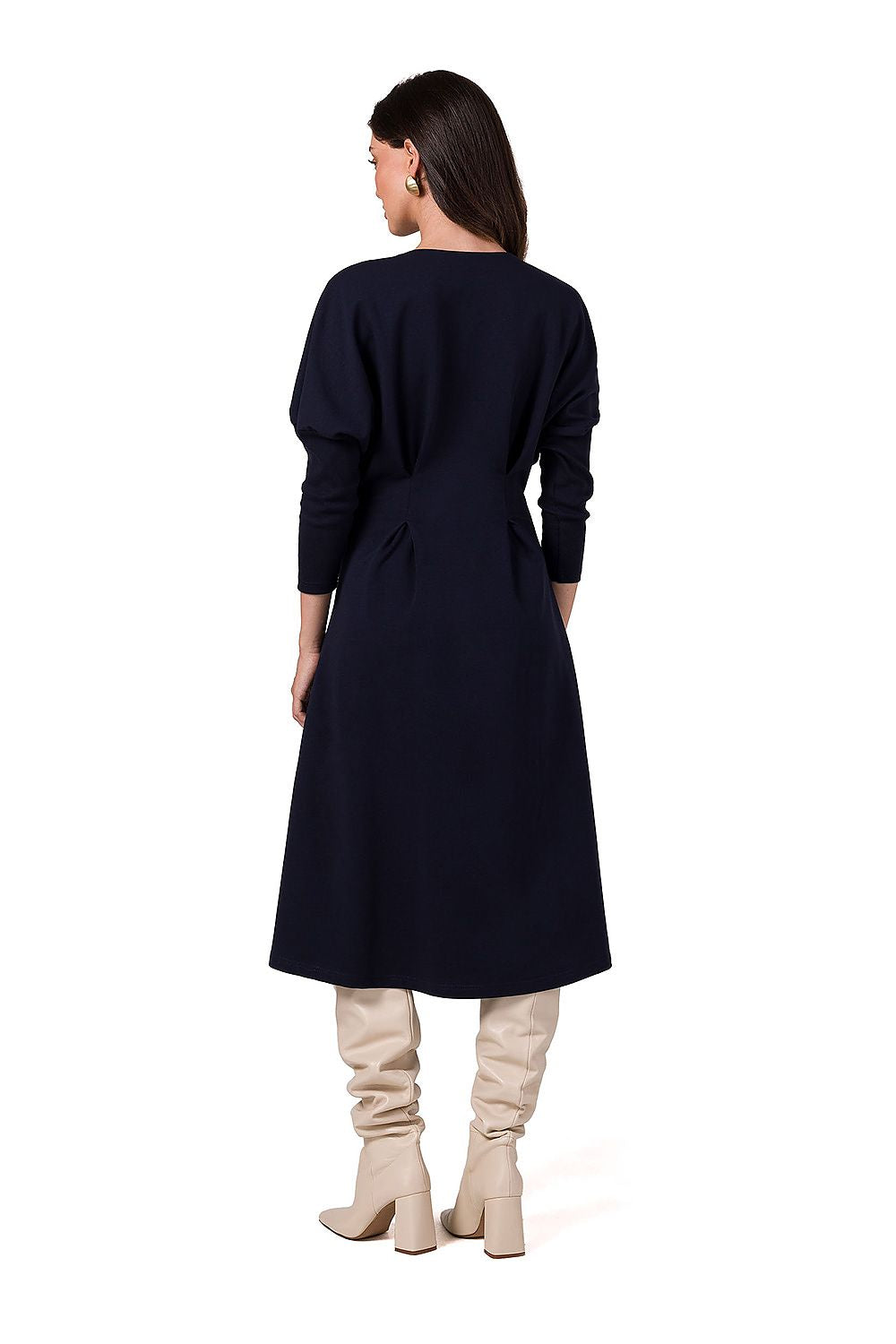 Dagskjole BeWear til dame fra MS StyleHaven, laget av Bomull; Elastan-1, farge Marineblå, størrelse s, med long ermer, perfekt til dress