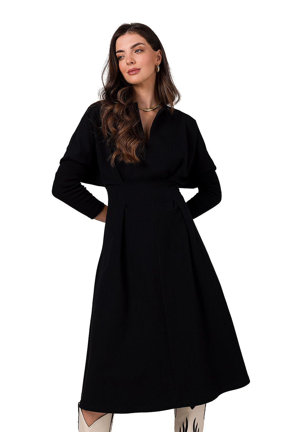 Dagskjole BeWear til dame fra MS StyleHaven, laget av Bomull; Elastan-1, farge Marineblå, størrelse M, med long ermer, perfekt til dress