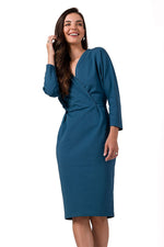 Dagskjole BeWear til dame fra MS StyleHaven, laget av Bomull; Elastan-1, farge Blå, størrelse s, med 45720 ermer, midi; knee lengde, kjolestil sweater, perfekt til dress
