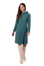 Dagskjole BeWear til dame fra MS StyleHaven, laget av Bomull; Elastan-1, farge Grønn, størrelse s, med long ermer, midi lengde, kjolestil blouson, perfekt til dress