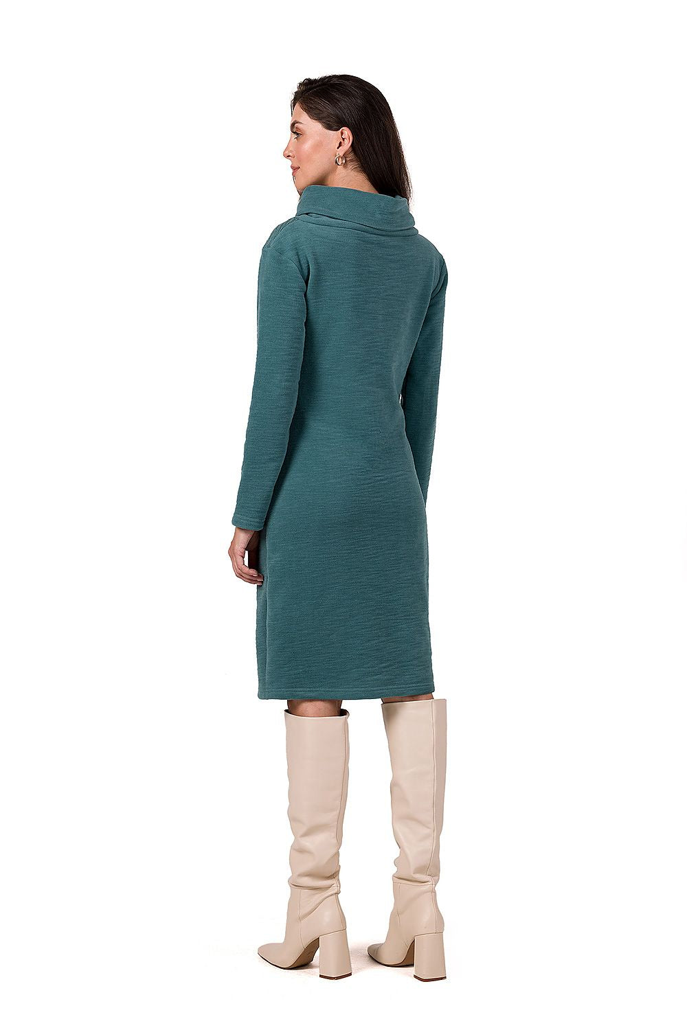 Dagskjole BeWear til dame fra MS StyleHaven, laget av Bomull; Elastan-1, farge Grønn, størrelse M, med long ermer, perfekt til dress