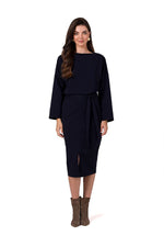 Dagskjole BeWear til dame fra MS StyleHaven, laget av Bomull; Elastan-1, farge Blå, størrelse L, med long ermer, perfekt til dress