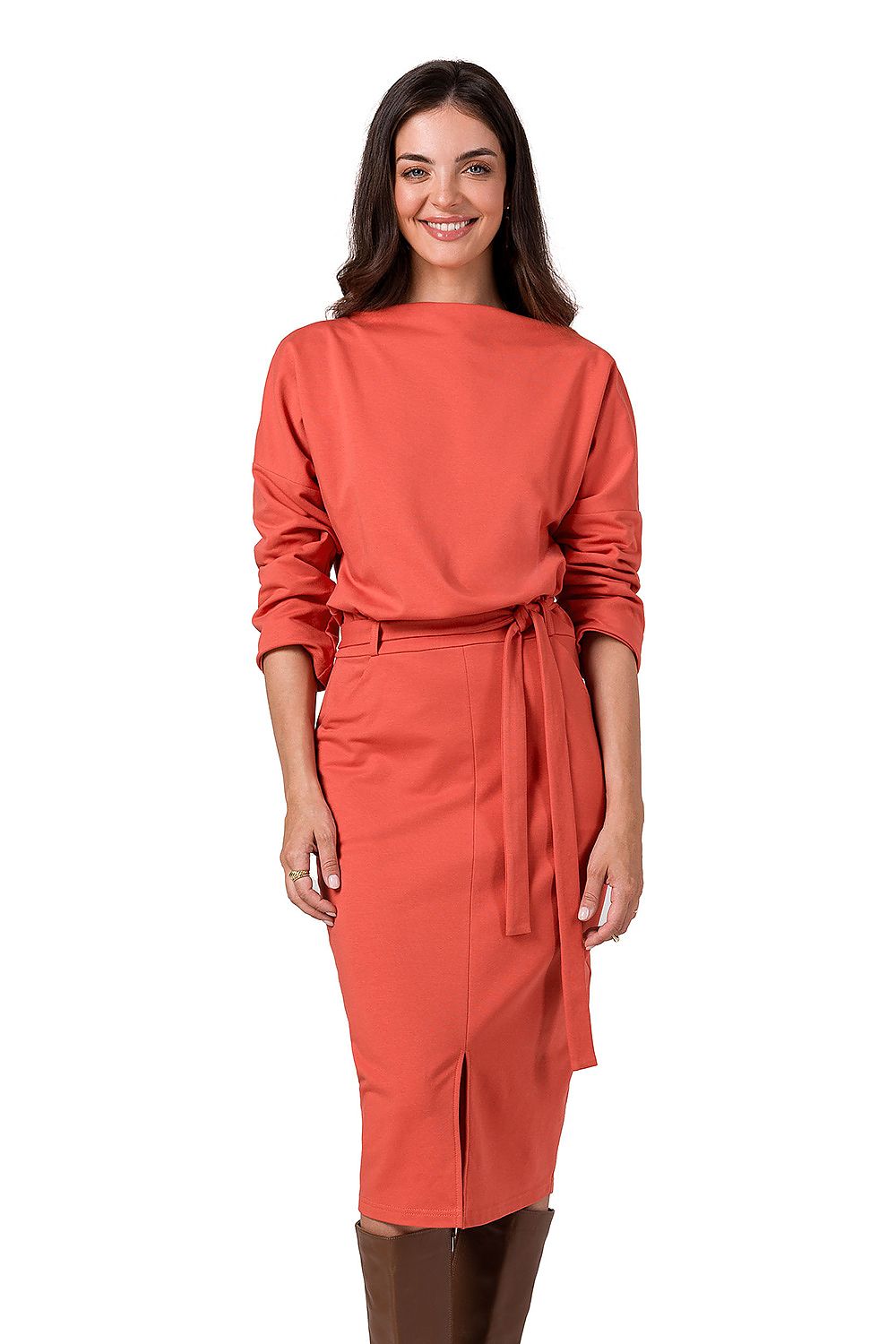 Dagskjole BeWear til dame fra MS StyleHaven, laget av Bomull; Elastan-1, farge Marineblå, størrelse XL, med long ermer, perfekt til dress