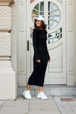 Ribbestrikket midikjole med lange ermer – Roco Fashion fra MS StyleHaven, størrelse 36, med long, bukselengde long, kjolelengde midi, kjolestil pencil; sweater