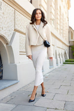 Ribbestrikket midikjole med lange ermer – Roco Fashion fra MS StyleHaven, størrelse 38, med long, bukselengde long, kjolelengde midi, kjolestil pencil; sweater